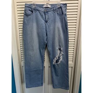 Hollister Unisex Curvy Low Rise‎ Dad Jean Distressed Light Wash W31 L33 (13L)